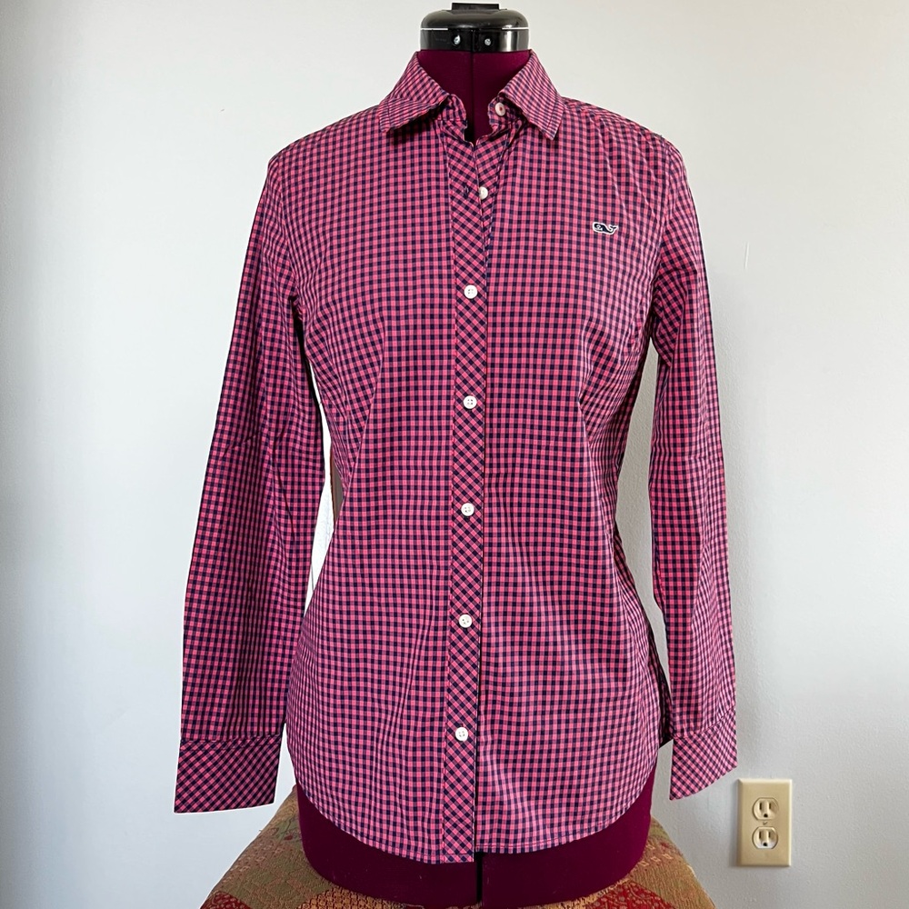 Alicetown Gingham Chilmark Classic Magenta Button Down, Sz 00 - Picture 6 of 7